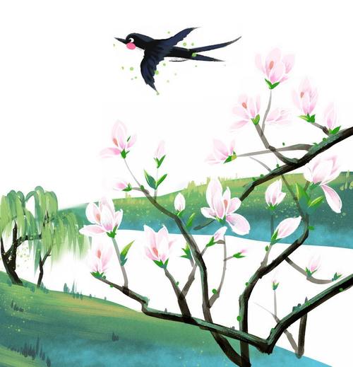 燕子这幅画里有山,水,花,树,如果让你再增添几笔,你会画什么？-图2